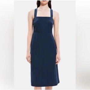 NWT Theory Crossback Deep Navy Blue Linen Blend Dress Size 8